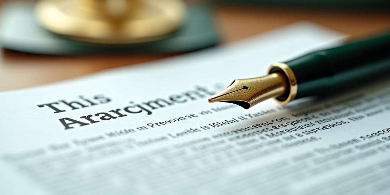 Close-up professional shot of a fountain pen resting on a detailed legal contract document